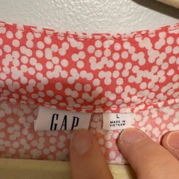 Gap Womens Pink & White Polka Dot Short-Sleeve Blouse Size L - Picture 4 of 6